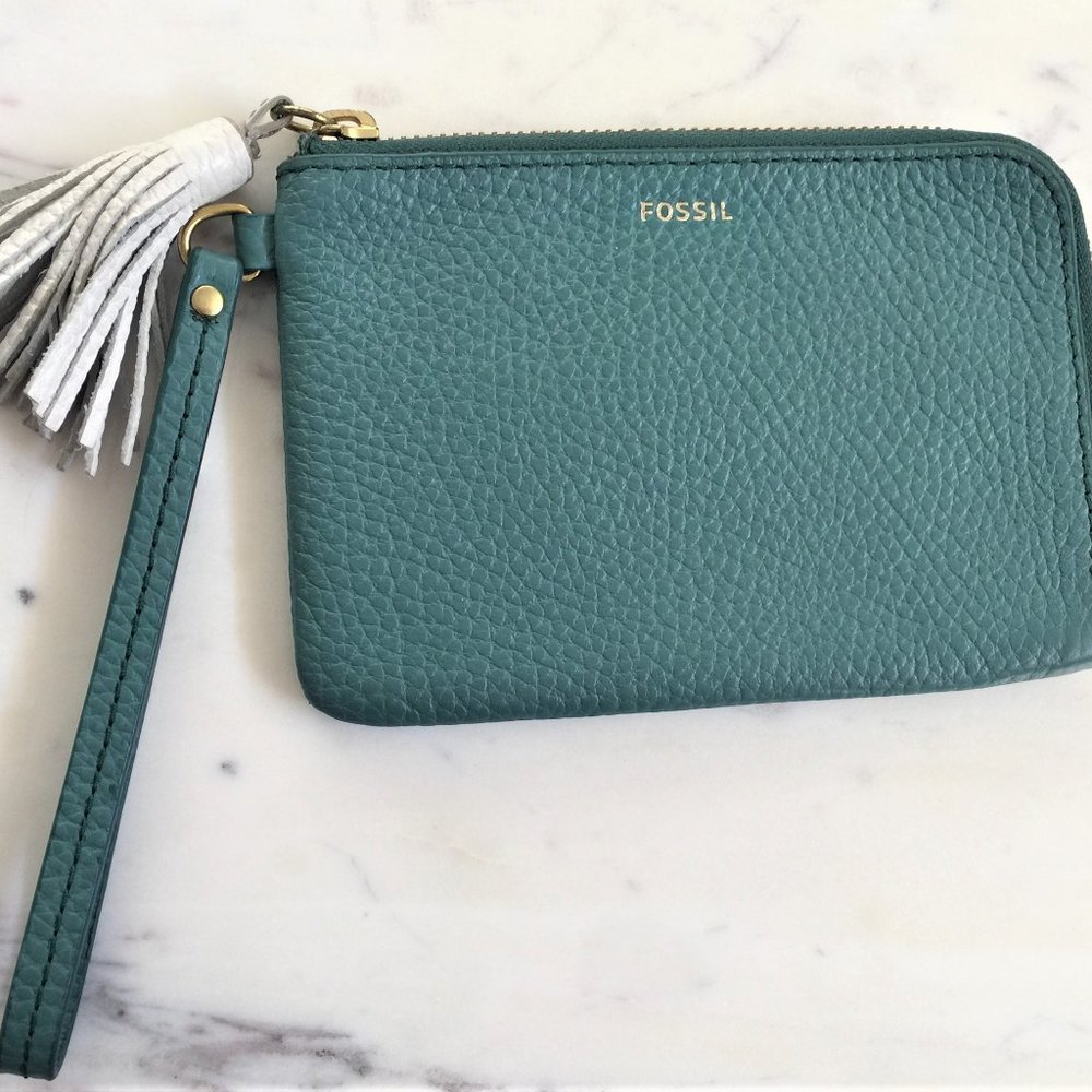 Fossil Brand Leather Wallet Pouch Teal Green